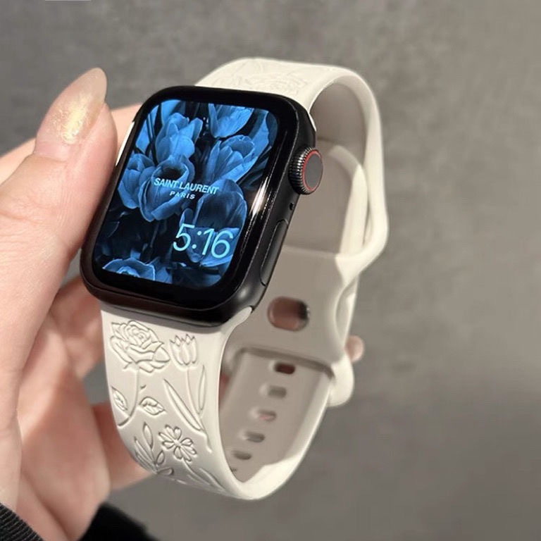 ［Moon] 浮雕紋系列適用於appleWatch錶帶軟錶帶applewatch8se星光色運動錶帶iWatch9876