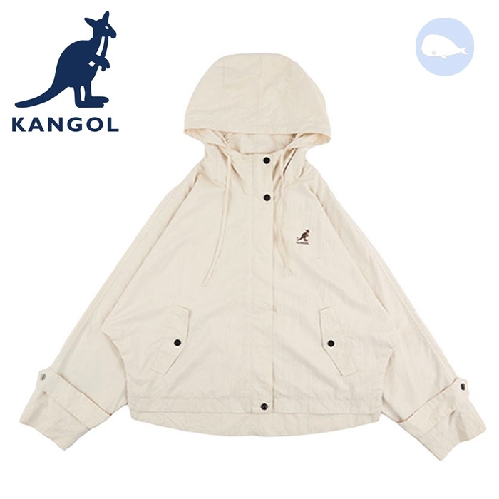 【小鯨魚包包館】KANGOL 英國袋鼠 秋冬 連帽短版風衣外套 63521420 外套 女款 米白 淺綠