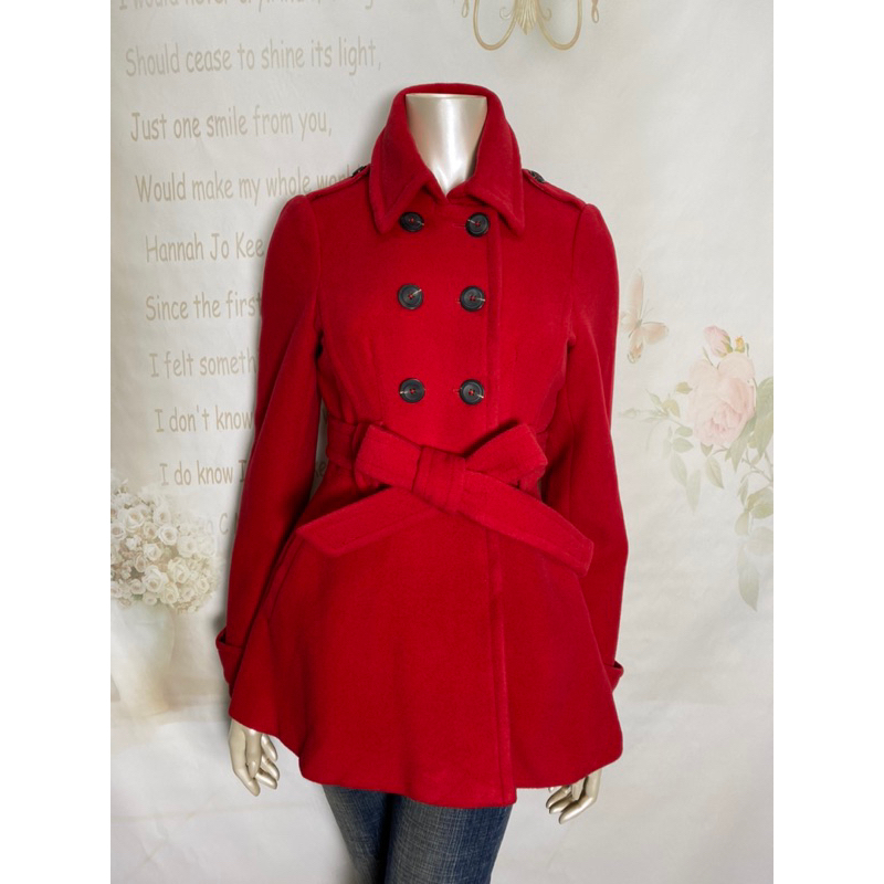 艾蜜莉精品時尚館-Rola dolls設計師品牌專櫃-英倫風紅色羊毛&amp;風衣式中長版外套