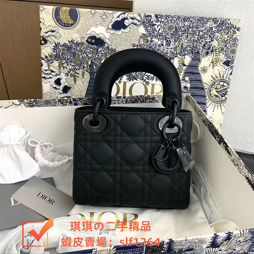 【琪琪の二手精品】DIOR迪奧 LADY DIOR MINI 三格戴妃包 磨砂黑so black手提包 斜跨包 女生包包