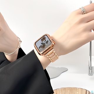 水鑽鏈式錶帶Apple WatchS9 S8 S7 S6SE2鑲鑽女士手鍊金屬錶帶45mm 41mm 40mm 44mm