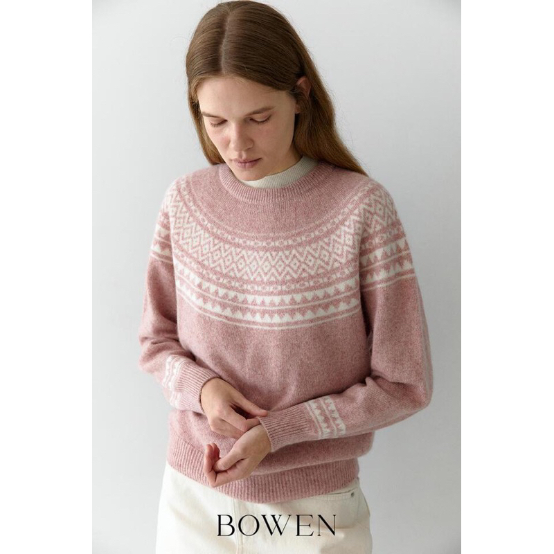 現貨粉 理想人生韓國代購 bowen 品牌官網代購 浣熊毛羊毛圖騰針織上衣毛衣