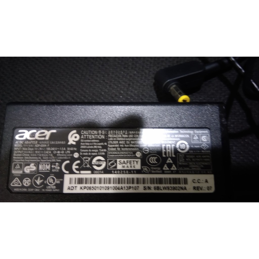 Acer筆記型電腦電源 19V 3.42A 充電器 變壓器黃色圓頭