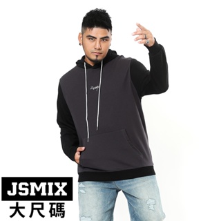 JSMIX大尺碼服飾-大尺碼拼接品牌刺繡連帽T恤【T34JW8904】