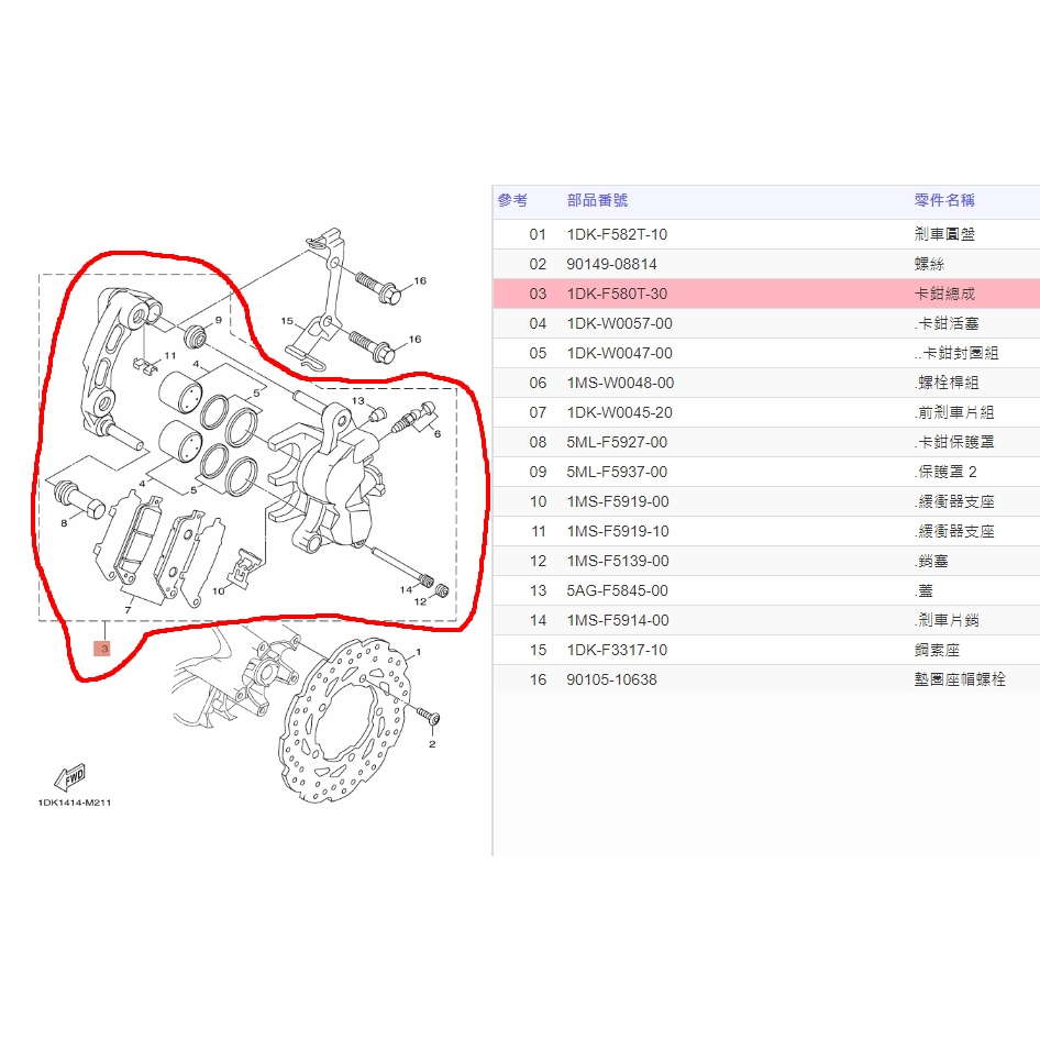 俗俗賣YAMAHA山葉原廠 卡鉗總成 FORCE　S MAX 155 前煞車分泵 料號：1DK-F580T-30