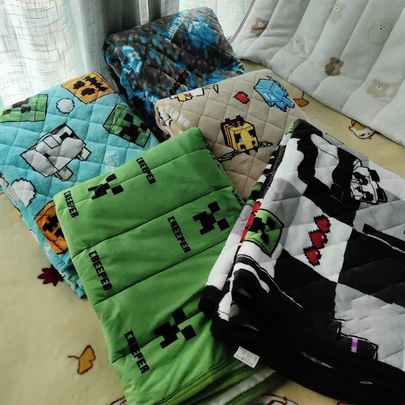 少量現貨💚外貿出口Minecraft 我的世界麥塊週邊冬季單人保潔墊薄床墊法蘭絨絨面沙發墊子防髒保潔墊子