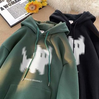 模糊小貓 印花衛衣男士 M-5XL潮牌刷毛連帽 秋冬款美式復古 青少年 痞帥 衛衣大碼 帽T 情侶裝 連帽衛衣 外套男女