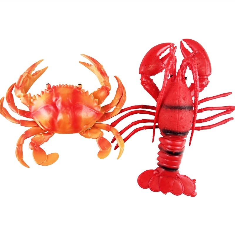 [現貨]仿真大龍蝦螃蟹模型 海洋動物玩具 塑膠大龍蝦道具 兒童早教玩具 大龍蝦 大螃蟹 軟膠捏捏叫玩具