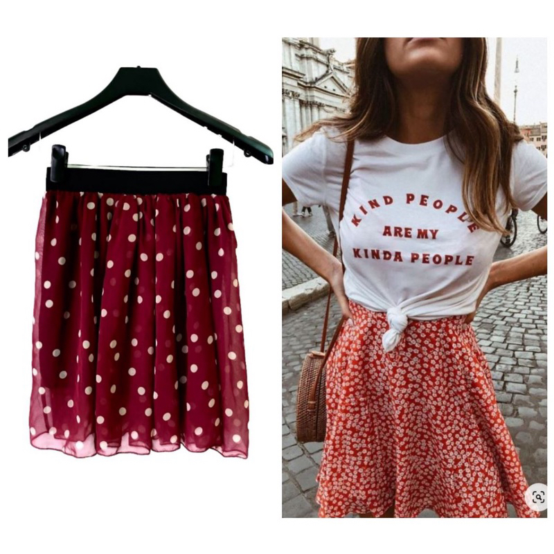 Vintage red skirts with polka dot 全新美式復古 古著 彈性細紗波卡點點短裙 迷你裙