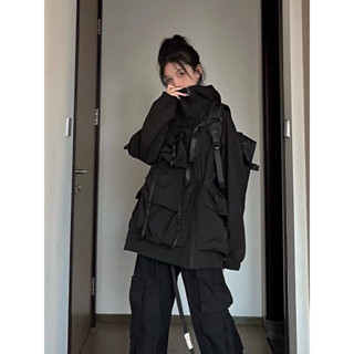 預購*復古工裝暗黑機能風多口袋寬鬆衝鋒衣 外套 休閒 美式 個性 帥氣 秋冬 原宿風 龐克 街頭 風衣 上衣