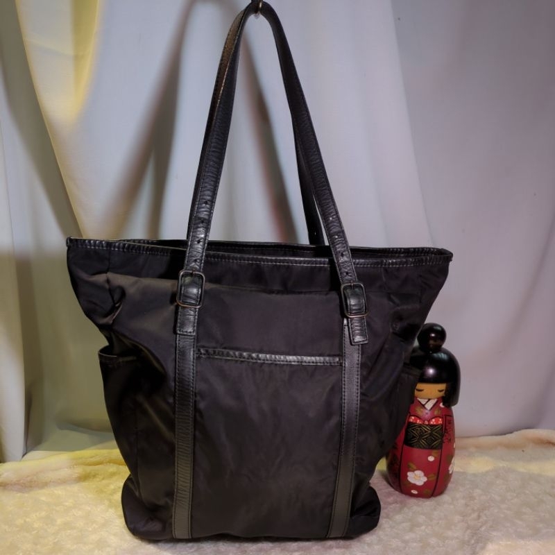 品牌 agnes b 經典尼龍皮革防潑水 -黑色 托特包  肩背包 通勤包 手提包 限量款不撞包