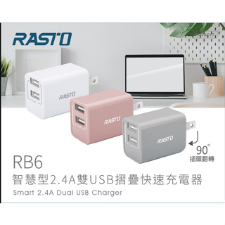 好康加 RB6 智慧型2.4A雙USB摺疊快速充電器 充電頭 RASTO