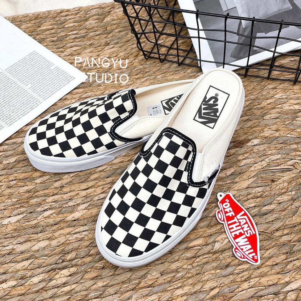 【胖魚-Studio】范斯slip on 黑白格子 Vans 棋盤格 黑白 穆勒鞋 半拖 軟木塞 懒人鞋 男鞋 女鞋