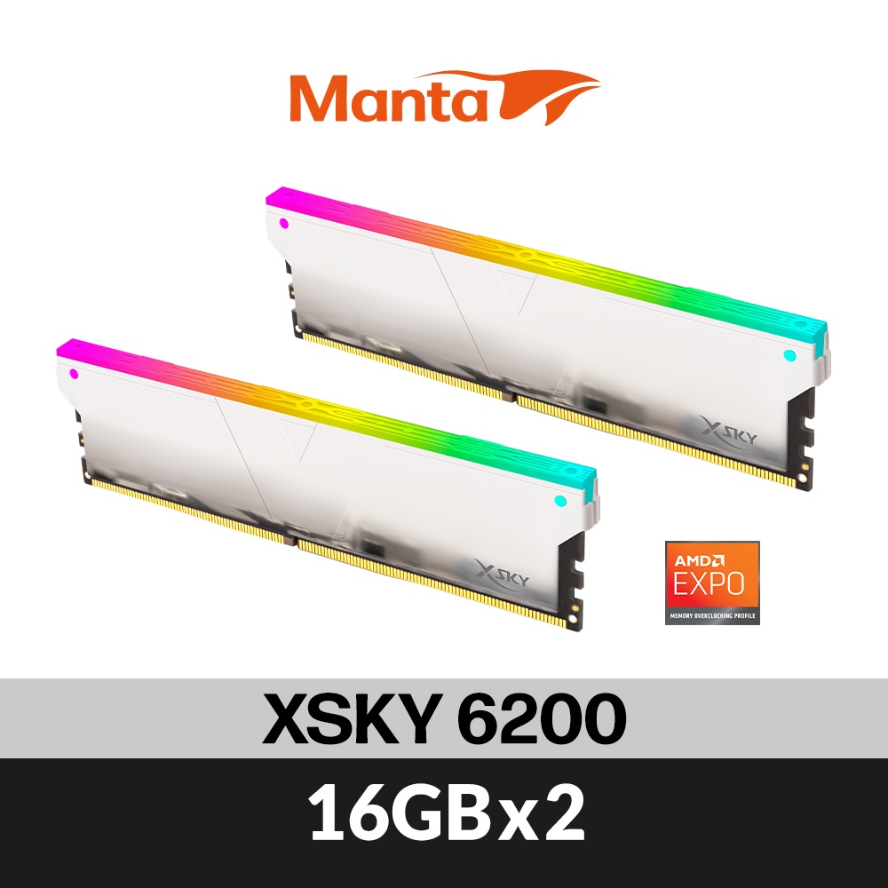 v-color全何 XSky系列 海力士顆粒 DDR5 6200 32G(16GX2) 桌上型超頻記憶體(AMD專用)銀
