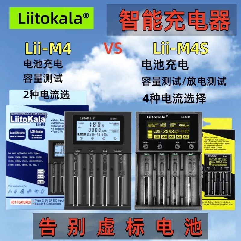 【台灣現貨，24H出貨】LiitoKala多功能電池充電器 3號、4號、18650電池充電器 鎳氫、鋰電池 四槽液晶顯示