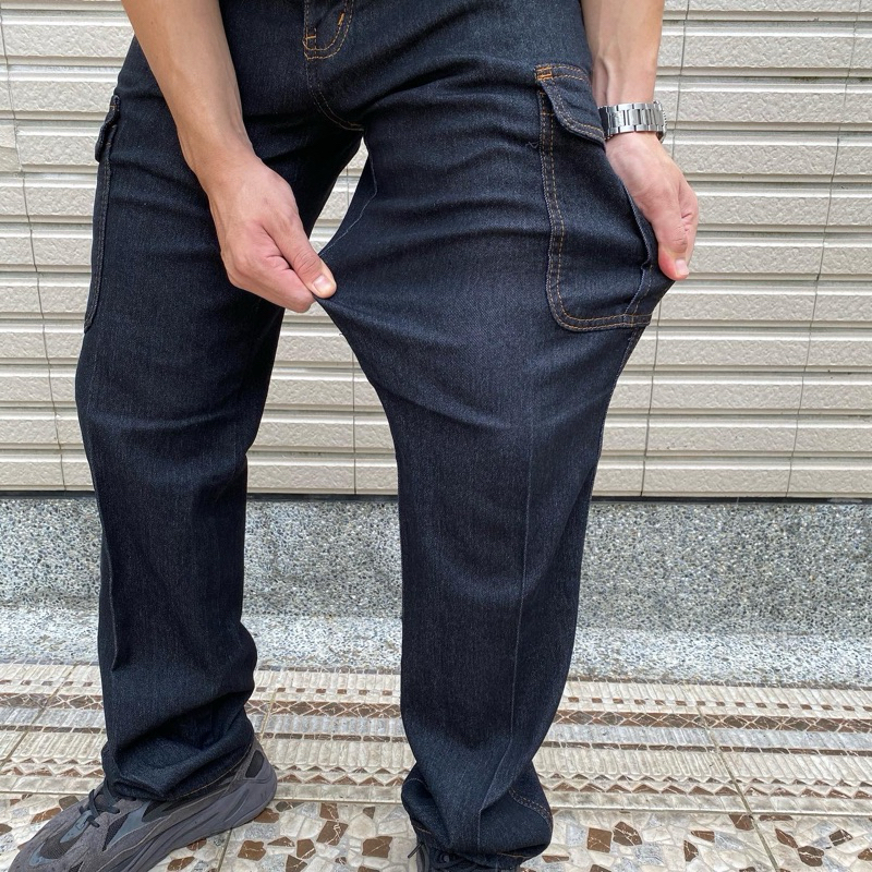 【X&S小施服飾】彈性牛仔工作褲 中直通 多口袋工裝褲 伸縮不卡卡 耐磨耐穿 男長褲