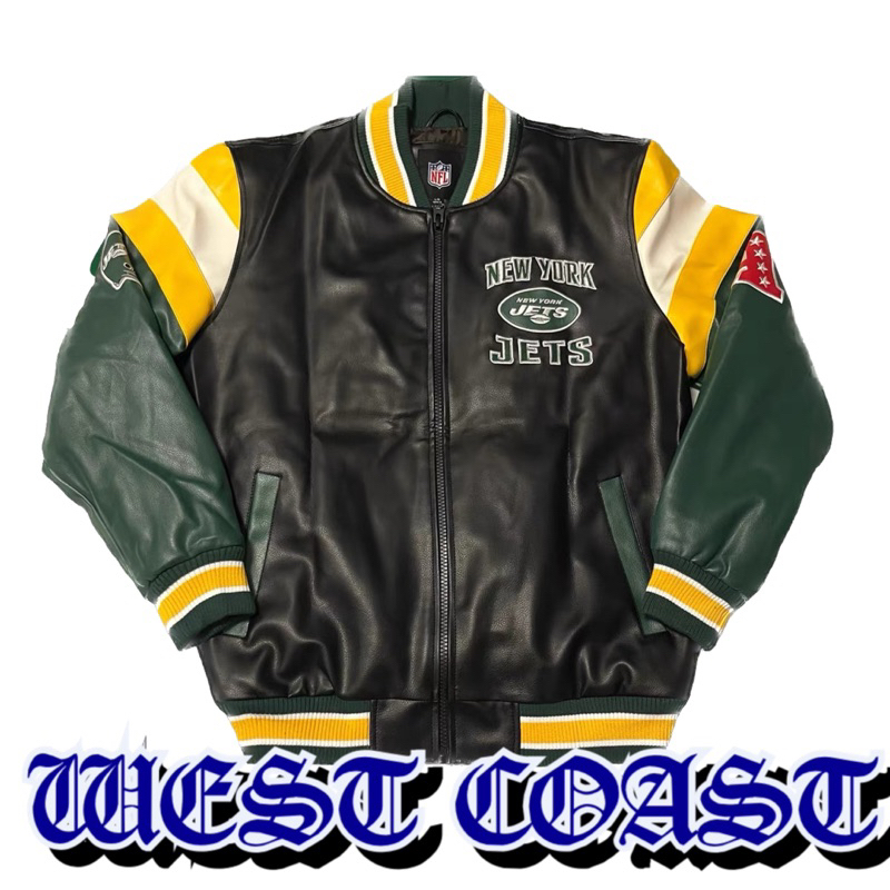 現貨 NFL New York Jets Leather Baseball Jacket🇺🇸🇺🇸西岸風格 皮革 棒球外套