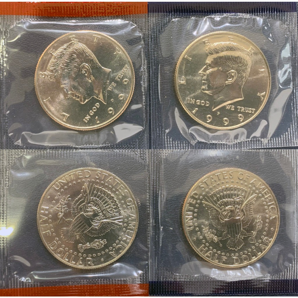 全新美國1999年版甘迺迪半美元硬幣-P版&amp;D版- KM# A202b
