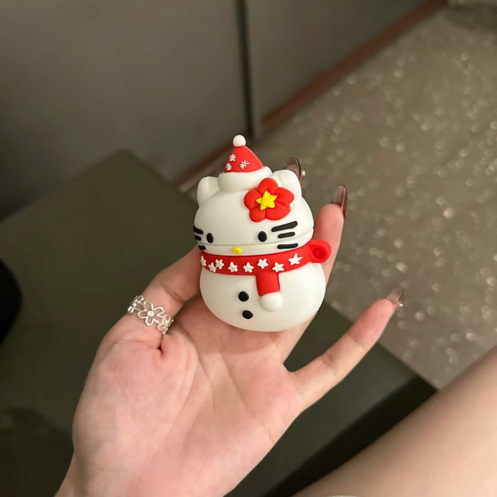 可愛立體雪人下kitty 適用蘋果AirPods pro2耳機保護套airpods1/2新款無線藍牙耳機殼pro3代防摔