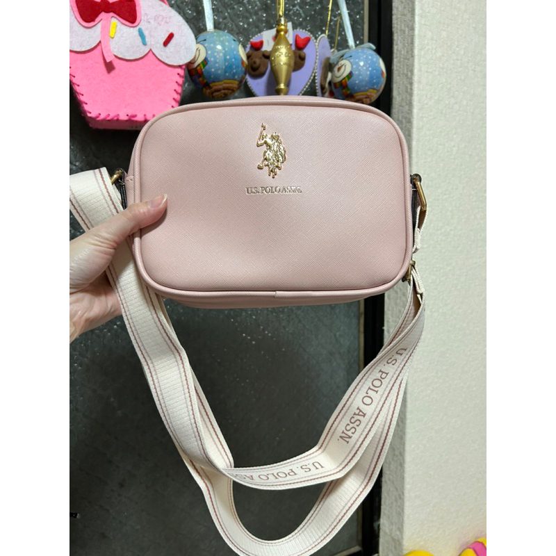 九成新 US POLO 粉金相機包 20x15x6