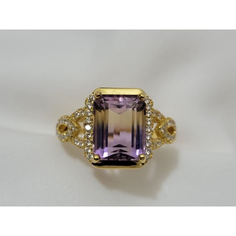 天然 紫黃晶 紫黃水晶 S925純銀 金色 戒指 戒圈 戒圍 華麗款
