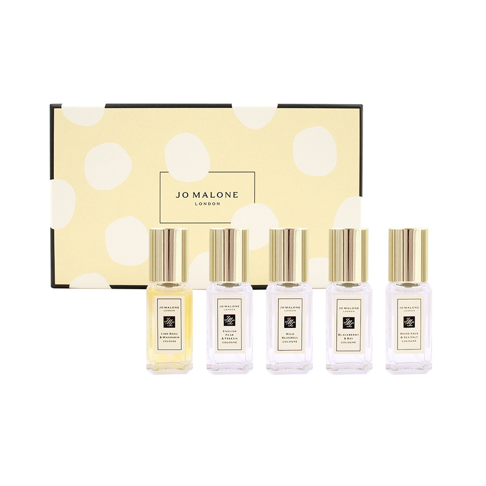 【Jo Malone】香水禮盒9mlx5入(國際航空版-英國梨小蒼蘭藍風鈴+鼠尾草海鹽+青檸羅勒柑橘+黑莓子月桂葉)