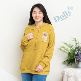 台灣現貨 大尺碼黃色壓麻花格紋連帽上衣上衣993-Dolly多莉大碼專賣店