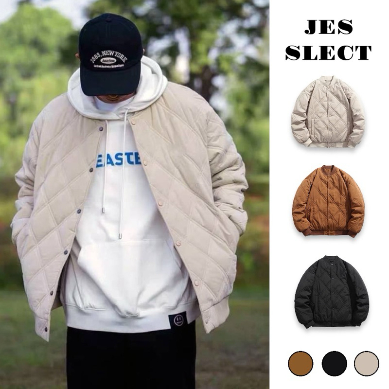 【JES】 高磅 內鋪棉 保暖 素面 菱格紋 紋理 防風 機能 鋪棉 百搭 潮流 情侶 棒球外套 夾克 外套