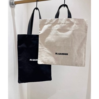 Jil Sander 皮革手柄的方形棉質書袋包/購物包《佳節年終折扣》