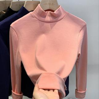 衣時尚 上衣 長袖T卹 發熱衣S-2XL 新款磨毛絨半高領內搭打底衫女上衣簡約韓版修身正肩長袖T卹T149-658.