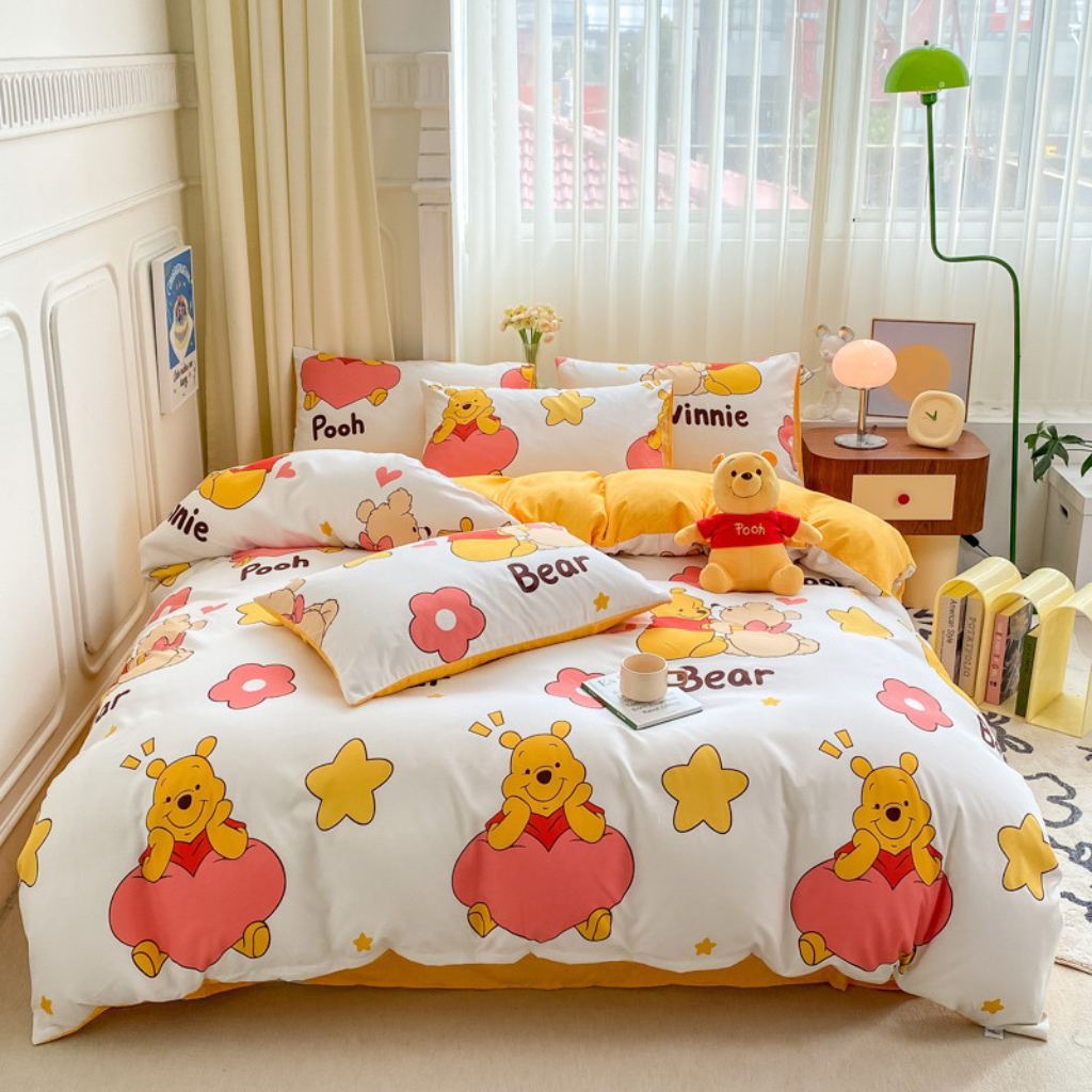 迪士尼草莓熊維尼熊史迪奇加厚床單四件組 卡通床包 防水床包