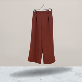 全新韓系氣質款 楓紅磚紅色打摺鬆緊腰西裝寬褲