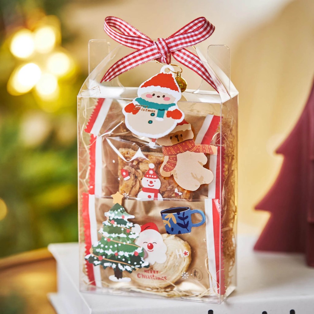 【高雄現貨】🎄聖誕節 透明手提盒/餅乾糖果提盒 聖誕節吊牌 貼紙 聖誕樹小卡片 棒棒糖 磅蛋糕包裝盒 包裝袋