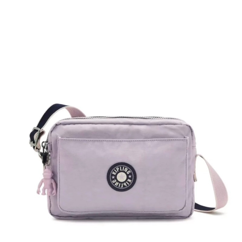 Kipling 藍底金蔥、綠色小花、黑色菱格紋休閒斜背包（現貨）