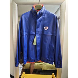 GUCCI全新真品義大利製深藍色小羊皮雙麵皮衣/夾克/外套(適L號)691071--2.8折出清(不議價商品)