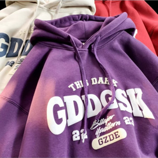 帽T男【M-5XL】美式復古英文字母印花刷毛款帽t大學t男女 秋冬季新款連帽衛衣套頭衛衣寬鬆休閒百搭長袖上衣 情侶帽t