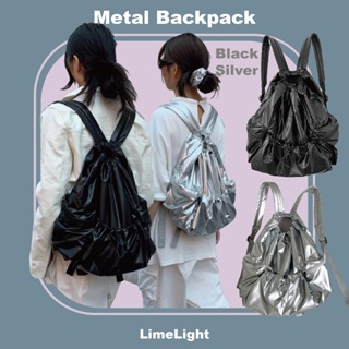 ☆LimeLight☆ 韓國🇰🇷 Raucohouse 金屬感 背包 包 銀色 黑色 亮點 漆皮面