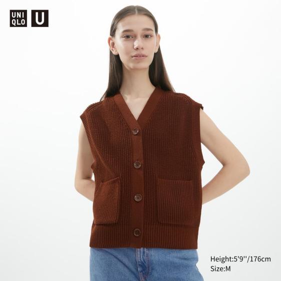 Uniqlo U 女裝 V領開襟外套(無袖)  Brown色 尺寸 S