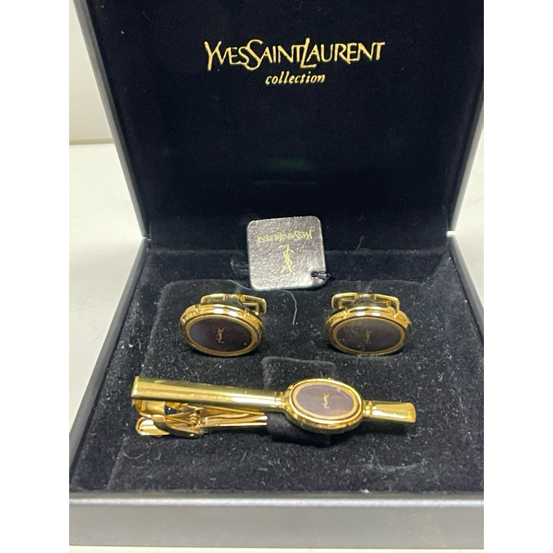 【12月新貨到】法國名牌YSL(聖羅蘭) 全新品 袖扣領帶夾組禮盒/袖扣/領帶夾 日本製造