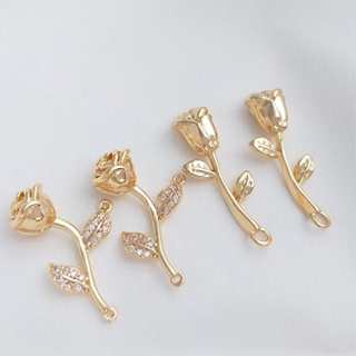 宏雲Hongyun-Ala-14K鍍金保色鑲鋯石立體玫瑰花吊墜diy耳環耳飾掛件手鏈首飾品配件