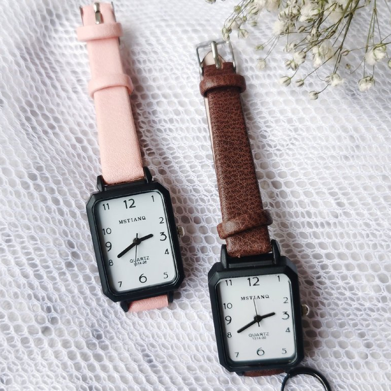 手錶 (現貨 🍒福利品)  數字方框 長方形錶面 細錶帶 女錶 對錶 學生 手錶 皮帶 考試手錶 腕錶女生