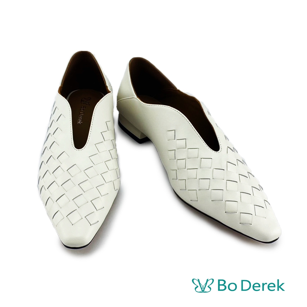 Bo Derek 編織菱格法式小眾平底鞋-白色
