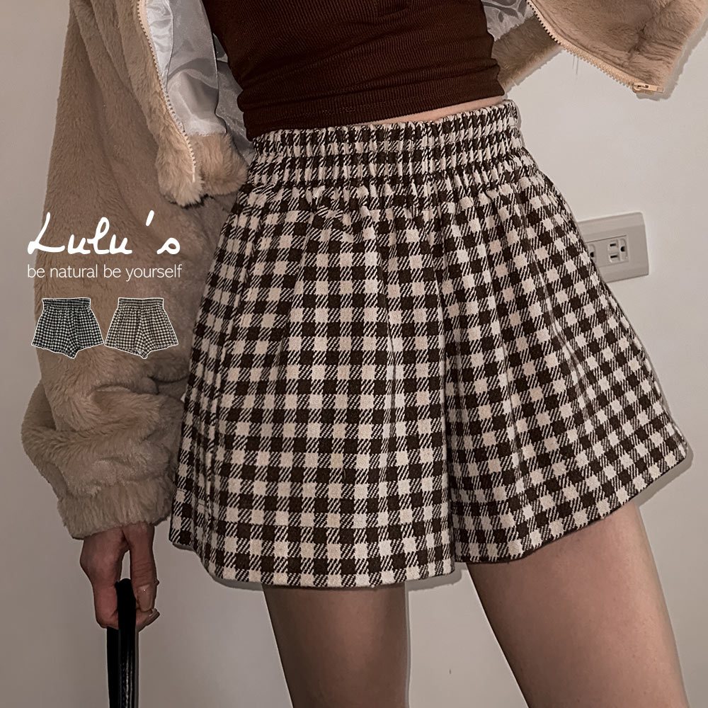 LULUS/毛料A字格子短褲２色【A04230241】231221