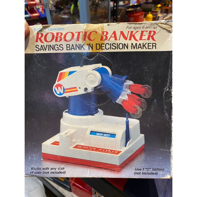 日本制復古1985年RADIO SHACK 機器人銀行家 機器人手臂硬幣玩具 機器人銀行家儲蓄銀行