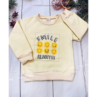 [baby shop] 現貨！童裝秋冬新款 棉質長袖上衣 圓領T恤 黃色微笑上衣 兒童上衣