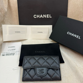 全新 CHANEL 香奈兒 羊皮 黑色 黑銀 單層卡包 卡夾 短夾 皮夾 卡片夾 名片夾 信用卡夾 正品 全配 法國製