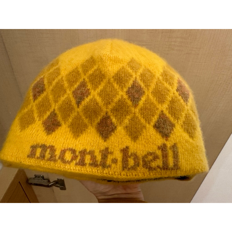 mont bell  保暖帽 表層100%羊毛、內層透氣保暖 黃 羊毛帽