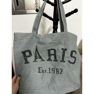巴黎文青字母帆布提包 側背包 托特包 帆布包 Paris 大容量