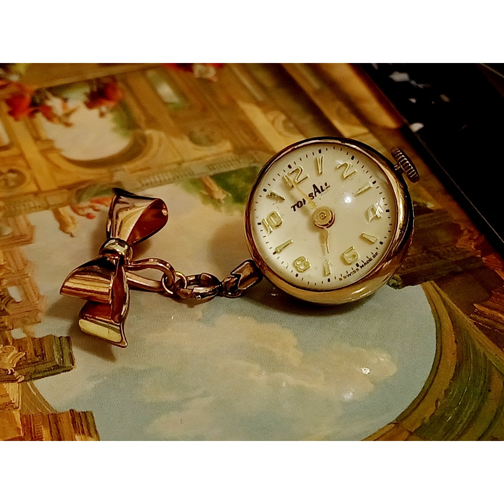 VINTAGE JEWELRY TOPSALL古董透明球型機械錶別針 1200元