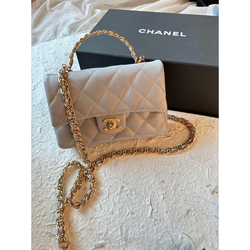 鈞鈞歐美精品 Chanel CF Mini 20 高級灰 金手柄